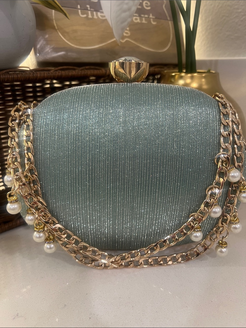 Elegant Sparkle Evening Clutch with Pearl Chain. Comes with long chain. NWOT